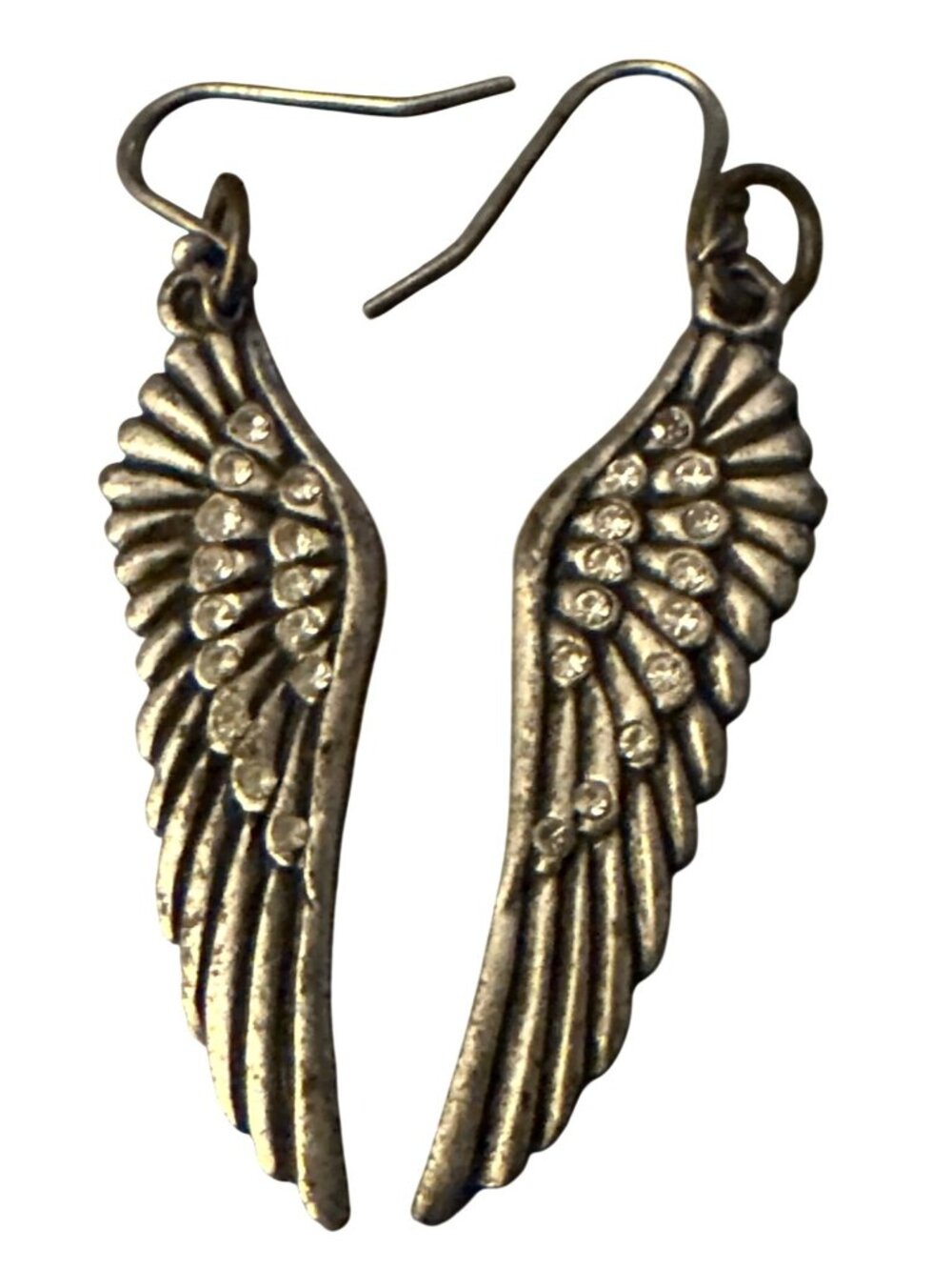 Laila Rowe Angel Wing Earrings Dangle Vintage 90s Rhinestone Accents Silver Tone